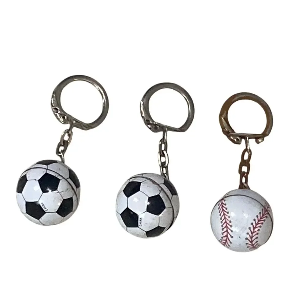 Vintage Tin Litho Sports Keychain Lot 70s 80s Metal Soccer Baseball Novelty